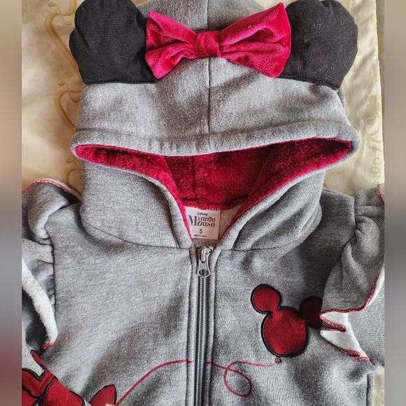 DISNEY MINNIE MOUSE Gray Girl’s Black Hoodie Zip Sweatshirt SZ 5 - Picture 5 of 8